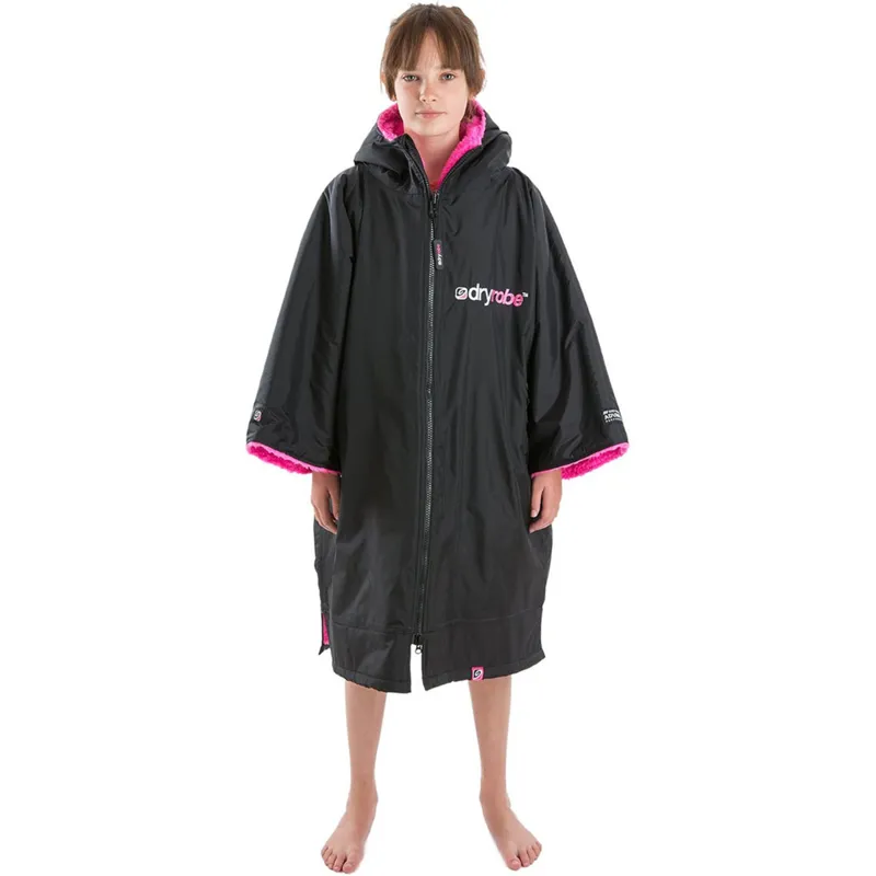 Dryrobe Kids Advance Short Sleeve Change Robe 5-9 yrs V3 Black/Pink-4